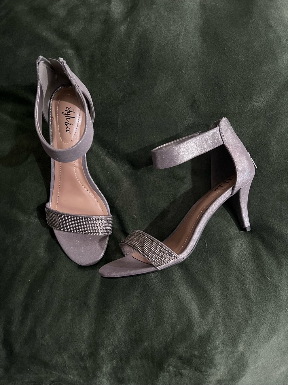 Style & Co. Silver Rhinestone Ankle-Strap Heels 7.5M - New in Box
